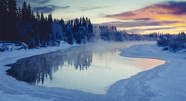 reflective ice at sunset