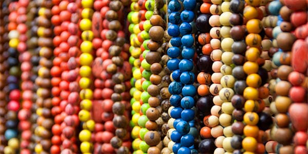 rows of colorful beads