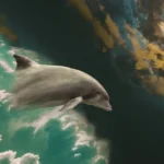 Spiritual Meaning of a Dolphin reflected in the artwork of a dolphin breaking through into the sky
