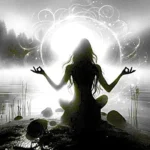 Woman sitting in spiritual meaning of white light